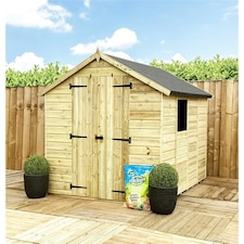 6 x 4 Pressure Treated Tongue And Groove Double Door Apex Shed - 1 Window + Low Eaves (6' x 4') / (6ft x 4ft) (6x4)
