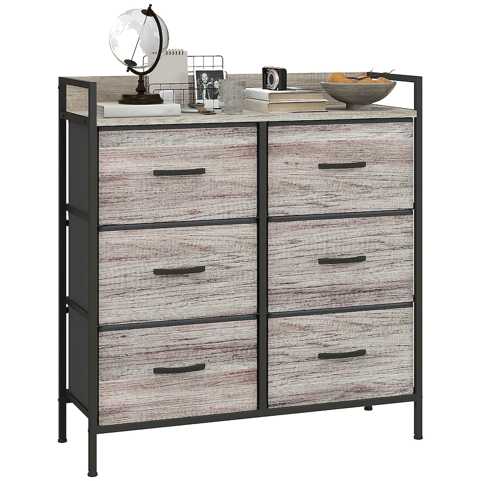 image 1 of HOMCOM Bedroom Chest of Drawers 6 Drawer Dresser w/ Shelf, Grey Wood Effect