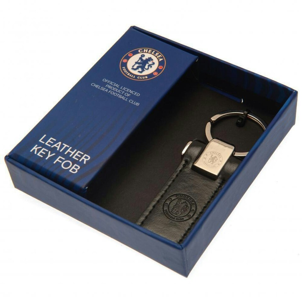 image 1 of Chelsea FC Leather Keyring - Black/Silver - One Size