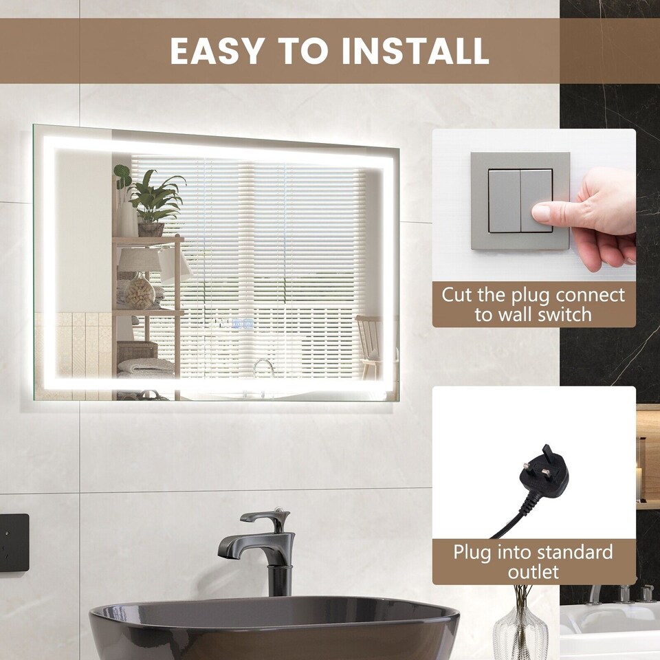 image 1 of COSTWAY 60 x 40 CM LED Lighted Bathroom Mirror Wall Mounted