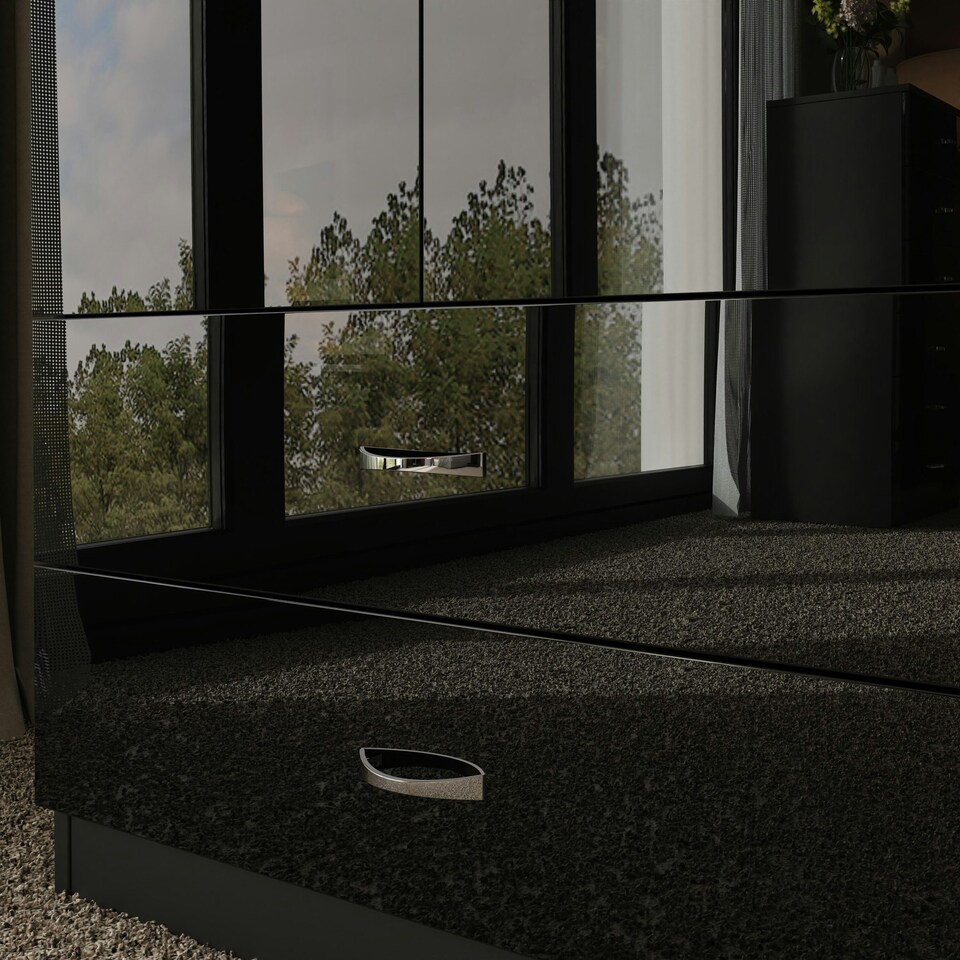 image 1 of FWStyle Chilton Combination Wardrobe 2 Door 2 Drawer - Black Gloss Front Black