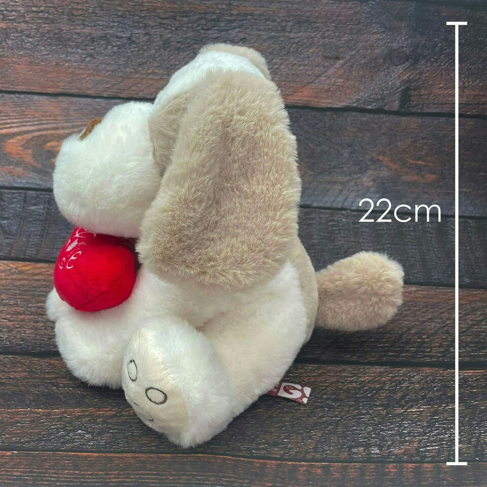 image 1 of Valentines Soft Toy Dog Puppy Holding Love Heart Plush Toy Brown Dog