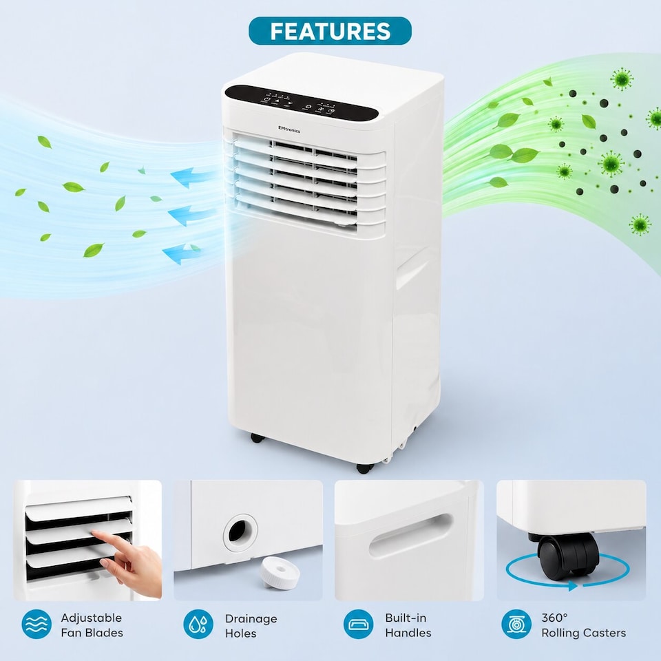 image 1 of EMtronics 7K BTU Air Conditioner with Fan and Dehumidifier - White