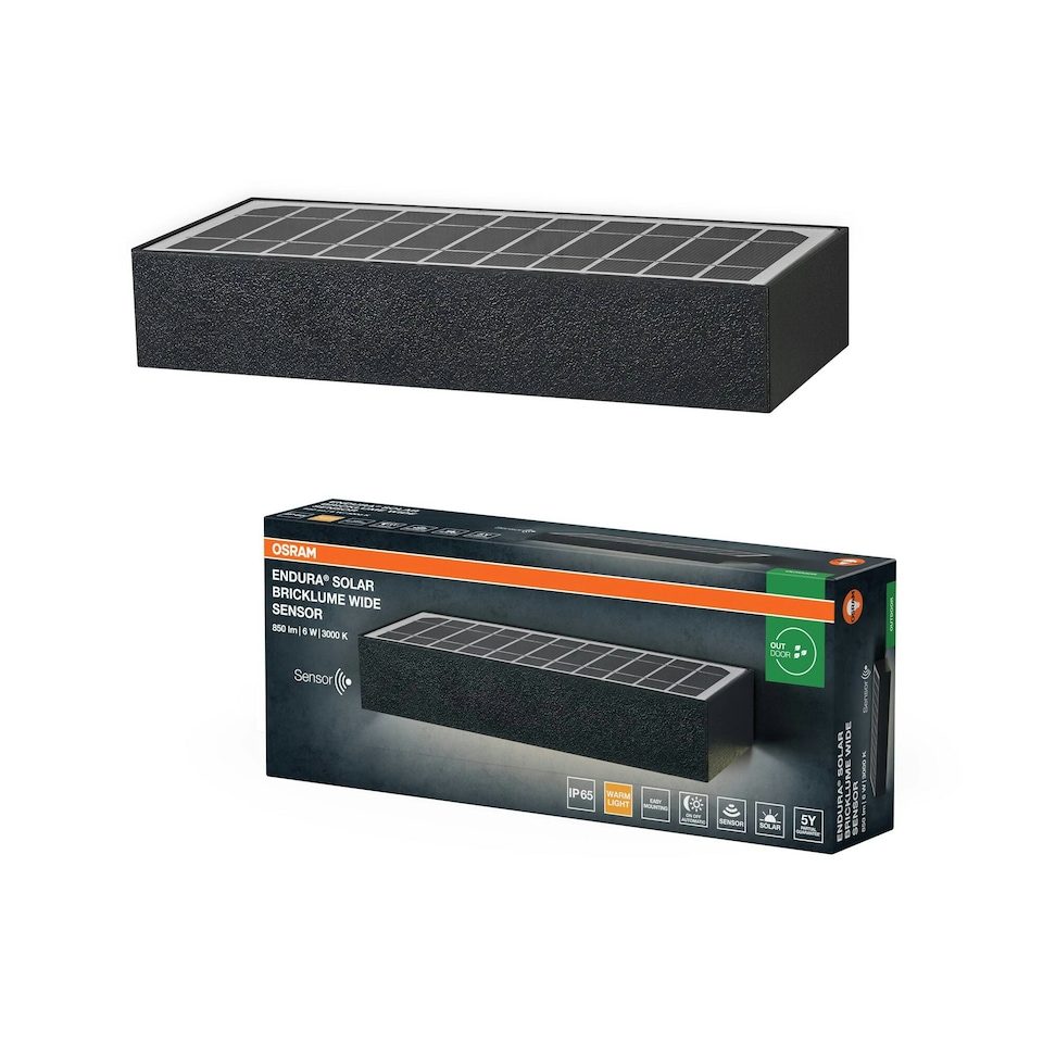 image 1 of OSRAM ENDURA Style Bricklume Solar Wall Light 6W 850lm Black