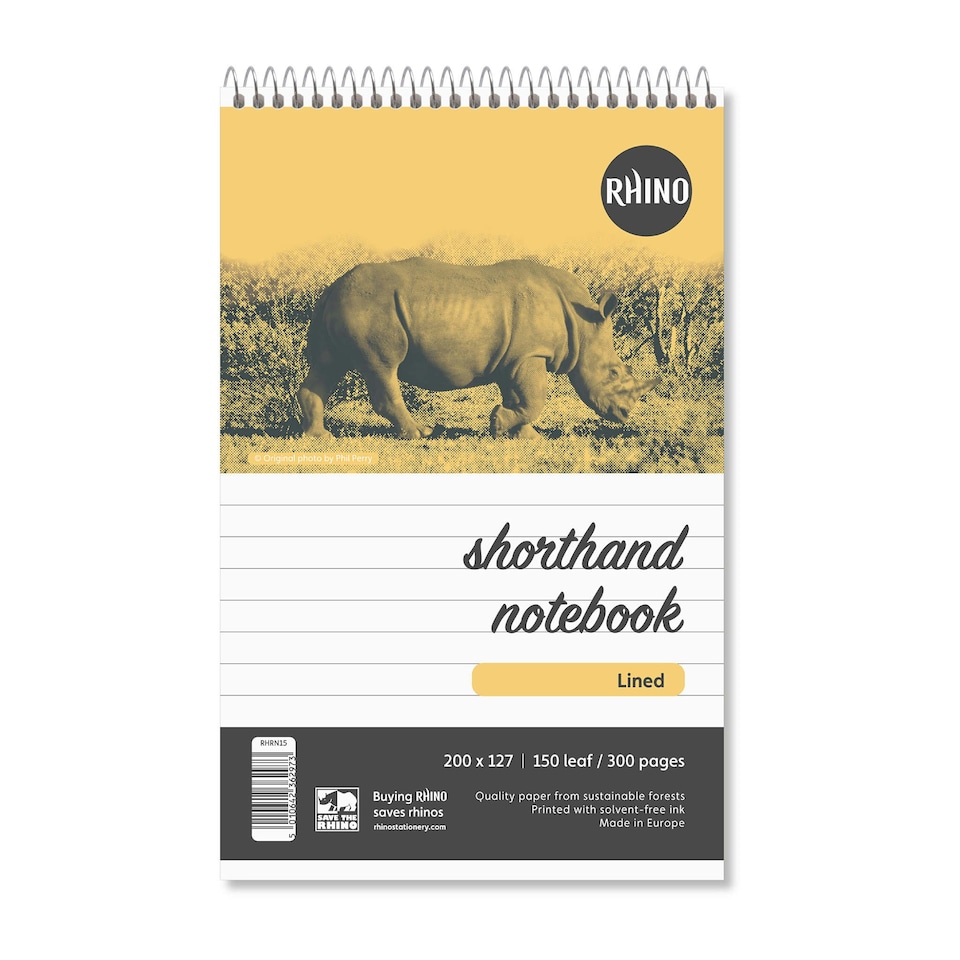 image 1 of Pack of 5 Rhino 200 x 127mm 150 Leaf 8mm Lined Shorthand NotePads