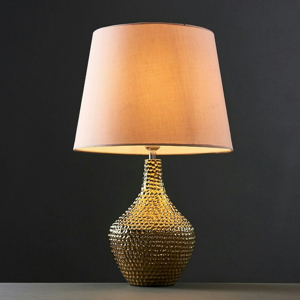 image 1 of ValueLights Modern Metallic Gold Indent Textured Ceramic Table Lamp With Pink Shade