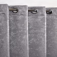 Royal Damask Elegant Woven Blackout Eyelet Curtains 116cm x 137cm Silver Grey | Grey