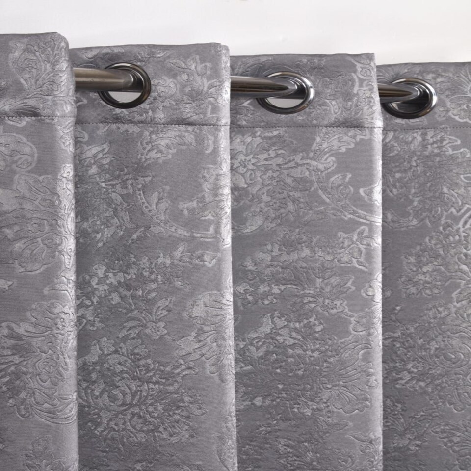 image 1 of Royal Damask Elegant Woven Blackout Eyelet Curtains 116cm x 137cm Silver Grey | Grey