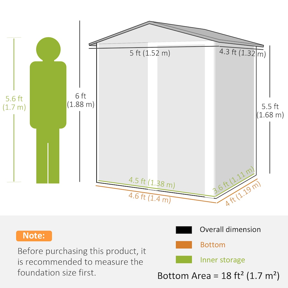 image 1 of Outsunny 5ft x 4ft Garden Metal Storage Shed, Tool Storage Shed with Sliding Door, Sloped Roof and Foundation Kit for Garden, Patio, Lawn, Grey
