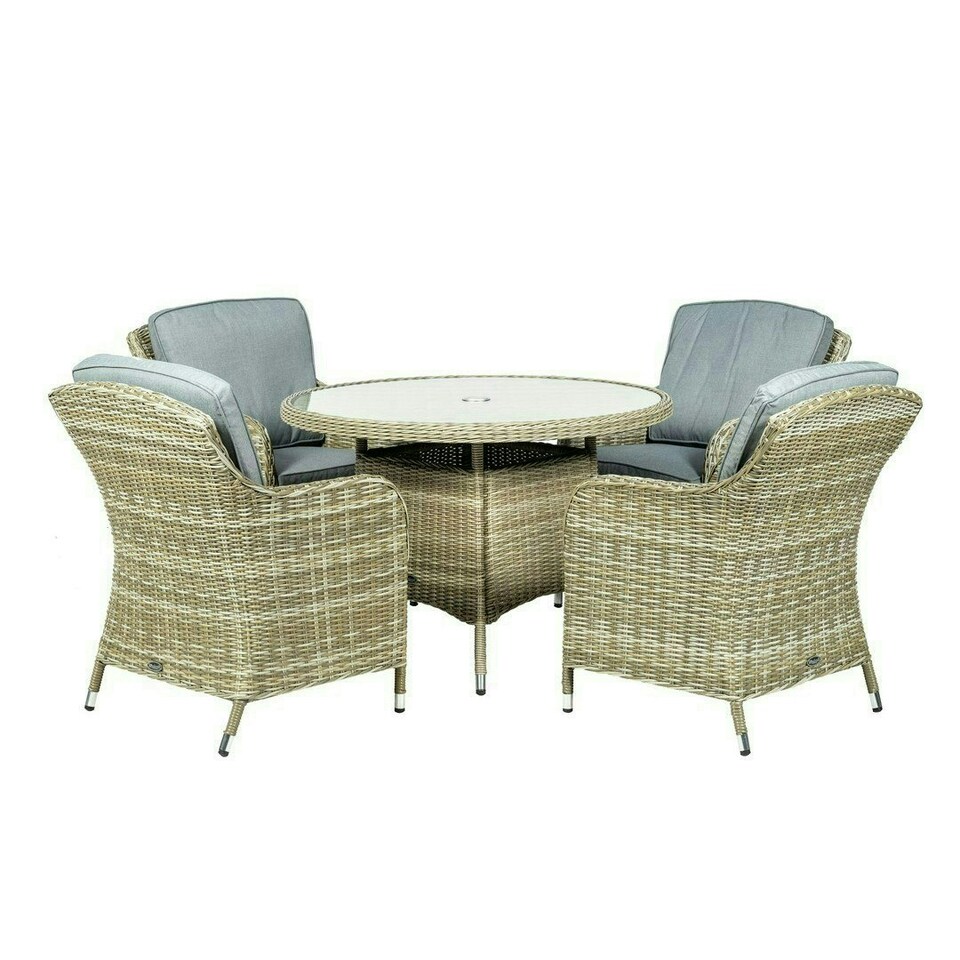 image 1 of Wentworth 4 Seater Round Imperial Dining Set - Synthetic Rattan - H74 x W110 x L110 cm - Beige