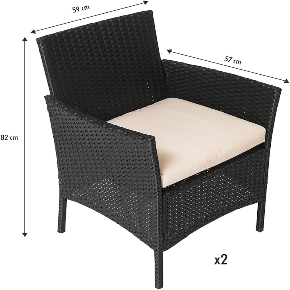 image 1 of Straame 4PC Rattan Garden Furniture Set with Table, 2 Cushioned Chairs & Double Sofa, (Black) Black