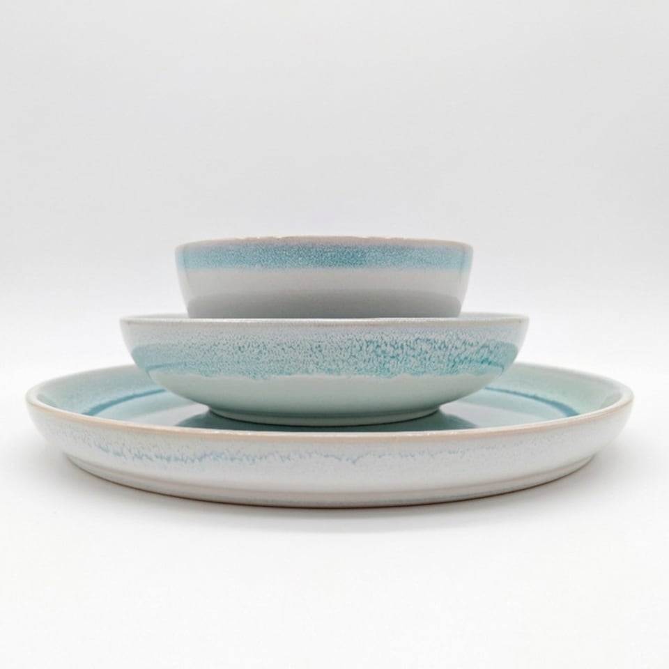 image 1 of Reactive Blue Glaze Dinnerware Salad Bowl 6pc Set 19.5cm