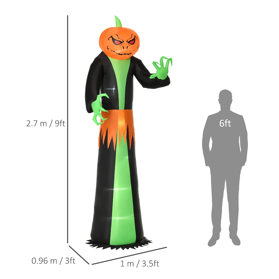 image 1 of HOMCOM 9FT Inflatable Halloween Pumpkin Ghost with Build in LED,  Outdoor Lighted Blow Up Inflatables for Party Indoor, Garden, Lawn