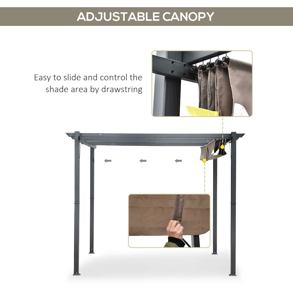 image 1 of Outsunny 3x3(m) Pergola Gazebo Sun Shade Shelter Aluminium Garden Canopy, Brown