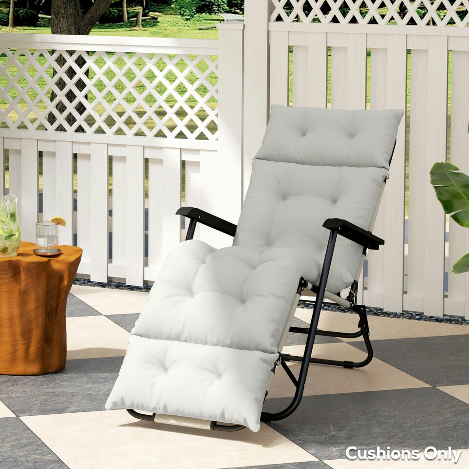 image 1 of Outsunny Sun Lounger Cushion Only, Garden Lounge Chair Cushion, Light Grey