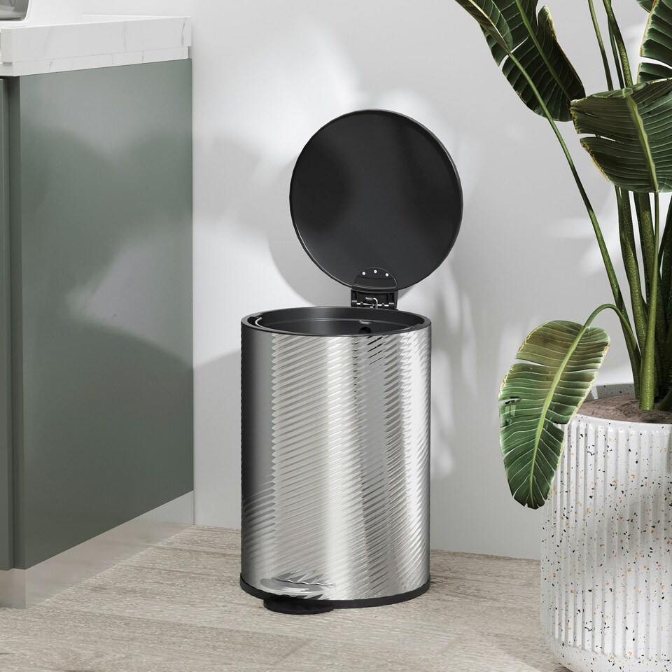image 1 of HOMCOM 20L Kitchen Pedal Bin, Stainless Steel Bin with Soft-close Lid, Silver Silver