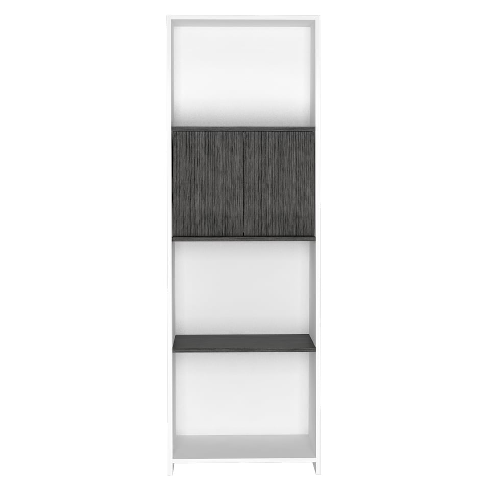 image 1 of Dallas White Bookcase With Doors - White and Carbon Grey Oak Effect with Modern Open-Plan Design | White | White & Carbon Grey | One Size | 1
