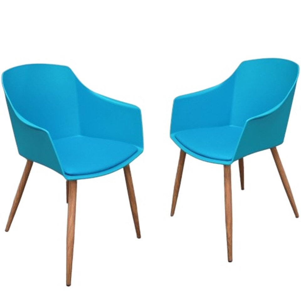 image 1 of Set of 2 Eden Modern Dining Chairs, Faux Leather Padded Cushion & Solid Wooden Legs Blue