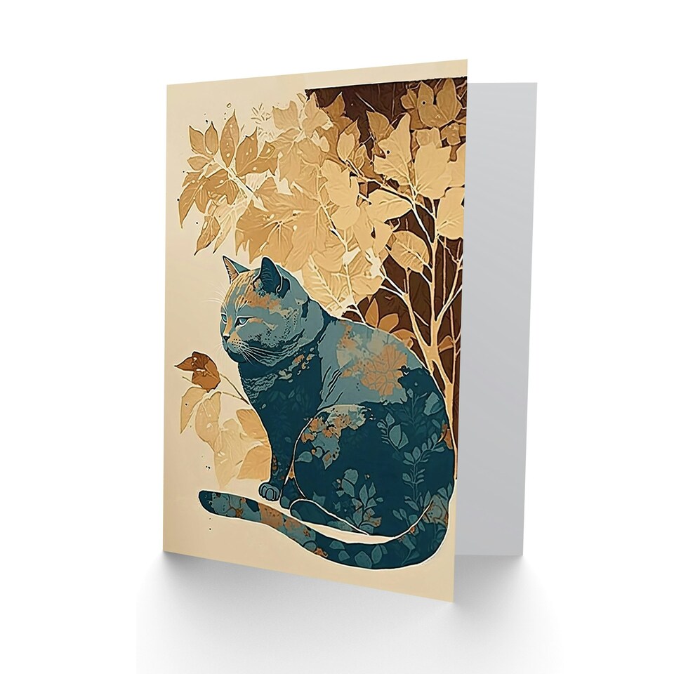 image 1 of Countryside Shrub Bush Autumn Cat Birthday Card