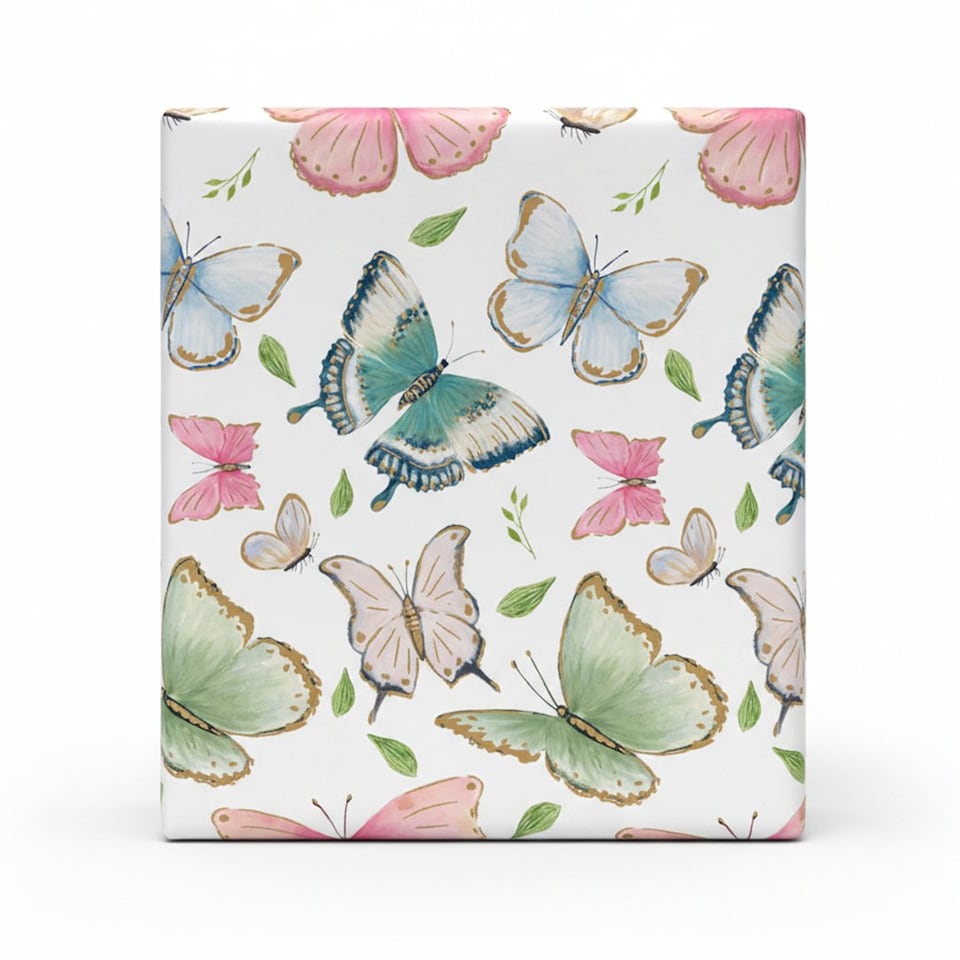 image 1 of Pastel Butterflies White Gift Wrapping Paper Roll 3m