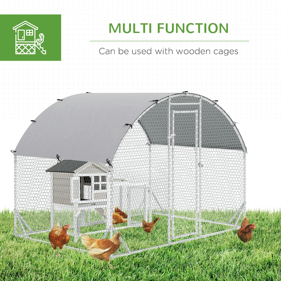 image 1 of PawHut Walk-In Chicken Run Galvanised Chicken Coop w/ Cover 5.7 x 2.8 x 2m