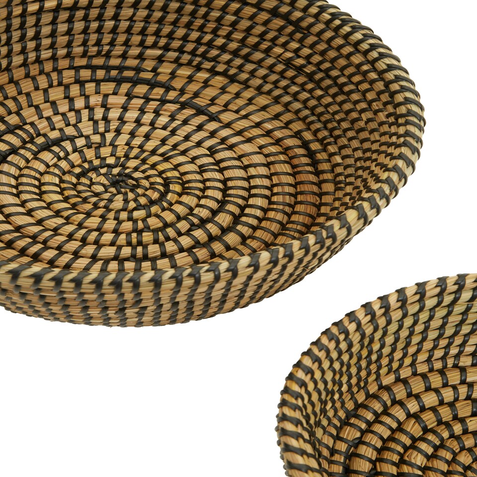 image 1 of Lidi Set Of Three Straw Baskets With Black Detail Black