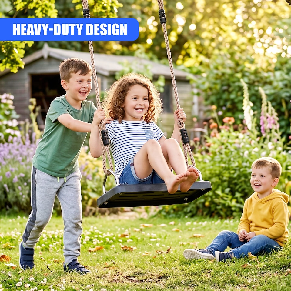 image 1 of The Magic Toy Shop Deluxe Kids Swing Seat Heavy Duty Outdoor Adjustable Garden Swing