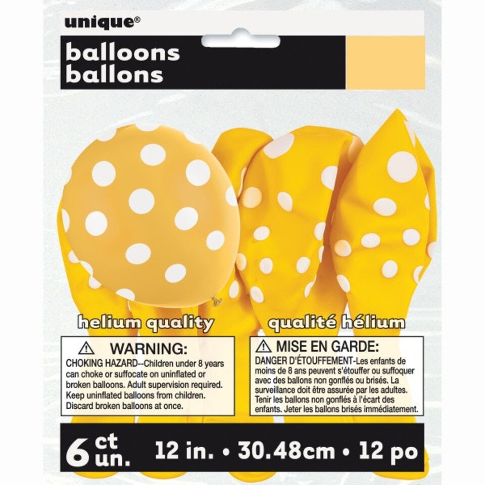 image 1 of Pack of 6 Sunflower Yellow Dots 12" Latex Balloons