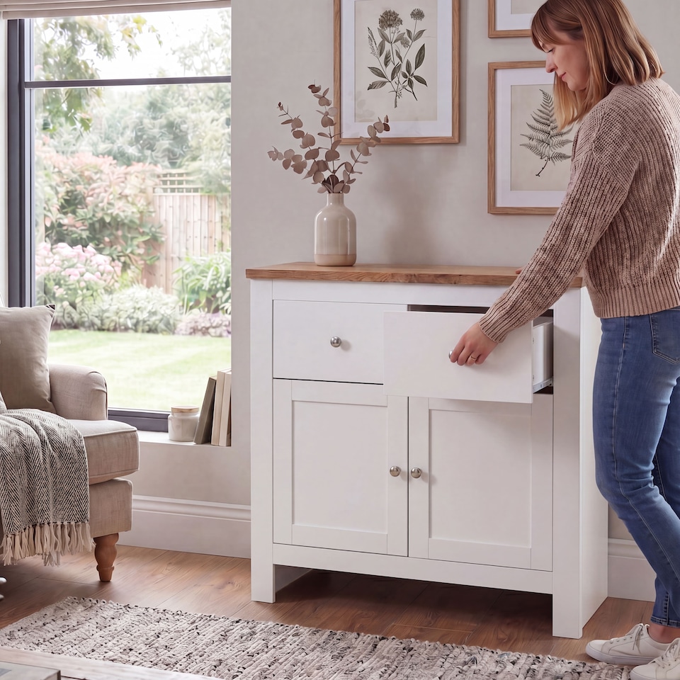 image 1 of Vida Designs Arlington 2 Drawer 2 Door Sideboard Shaker Buffet Cabinet Storage, White & Oak | White | White & Oak | 1