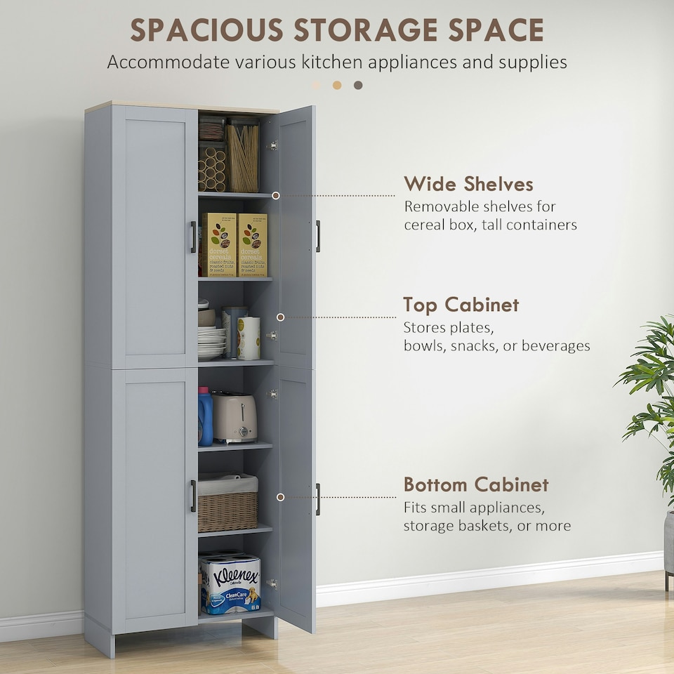 image 1 of HOMCOM Modern Kitchen Cupboard Storage Cabinet with 6 Shelves, Grey