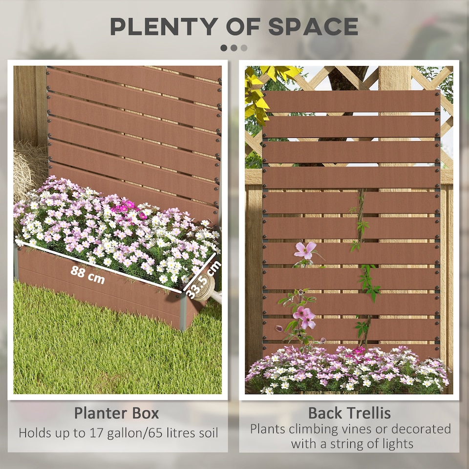 image 1 of Outsunny Raised Garden Bed with Trellis Standing Patio Planter Box Light Brown