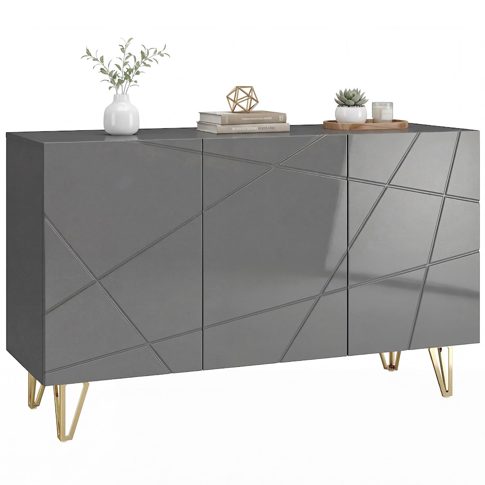 image 1 of HOMCOM Storage Cabinet, Sideboard with Adjustable Shelves, High Gloss Grey