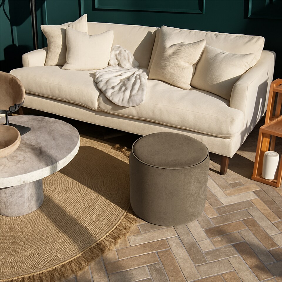 image 1 of Round Shape Velvet Bean Bag Pouffe Foot Rest - 40cm  Mink