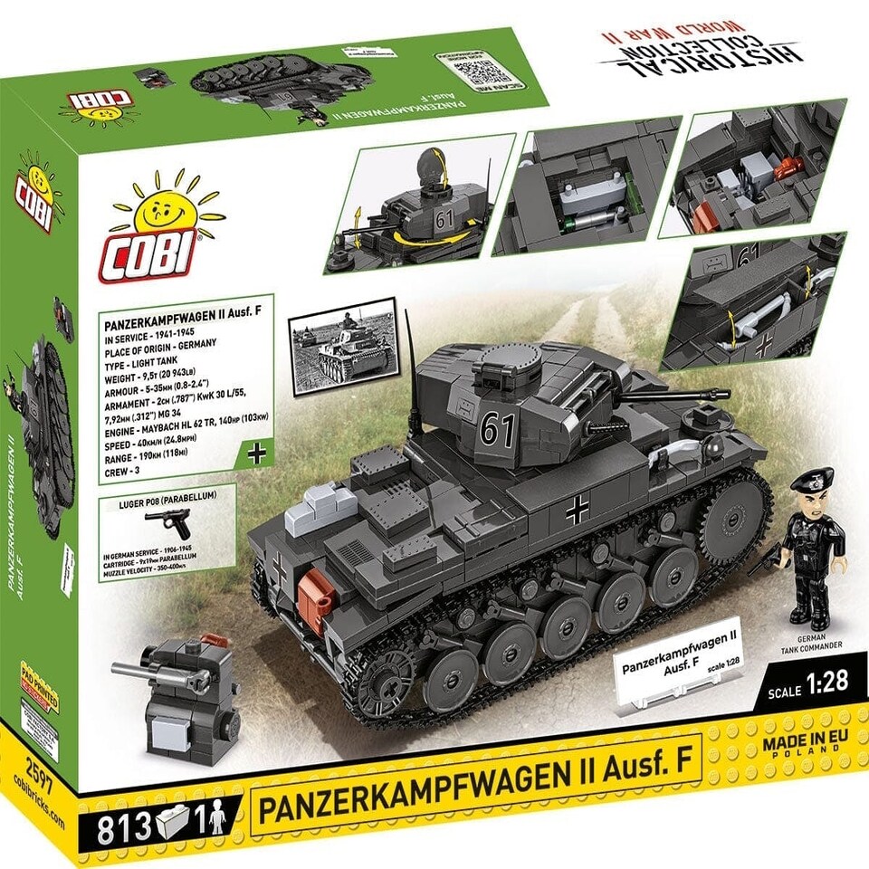 image 1 of Panzerkampfwagen II Ausf. F brick tank model - COBI 2597 - 812 bricks