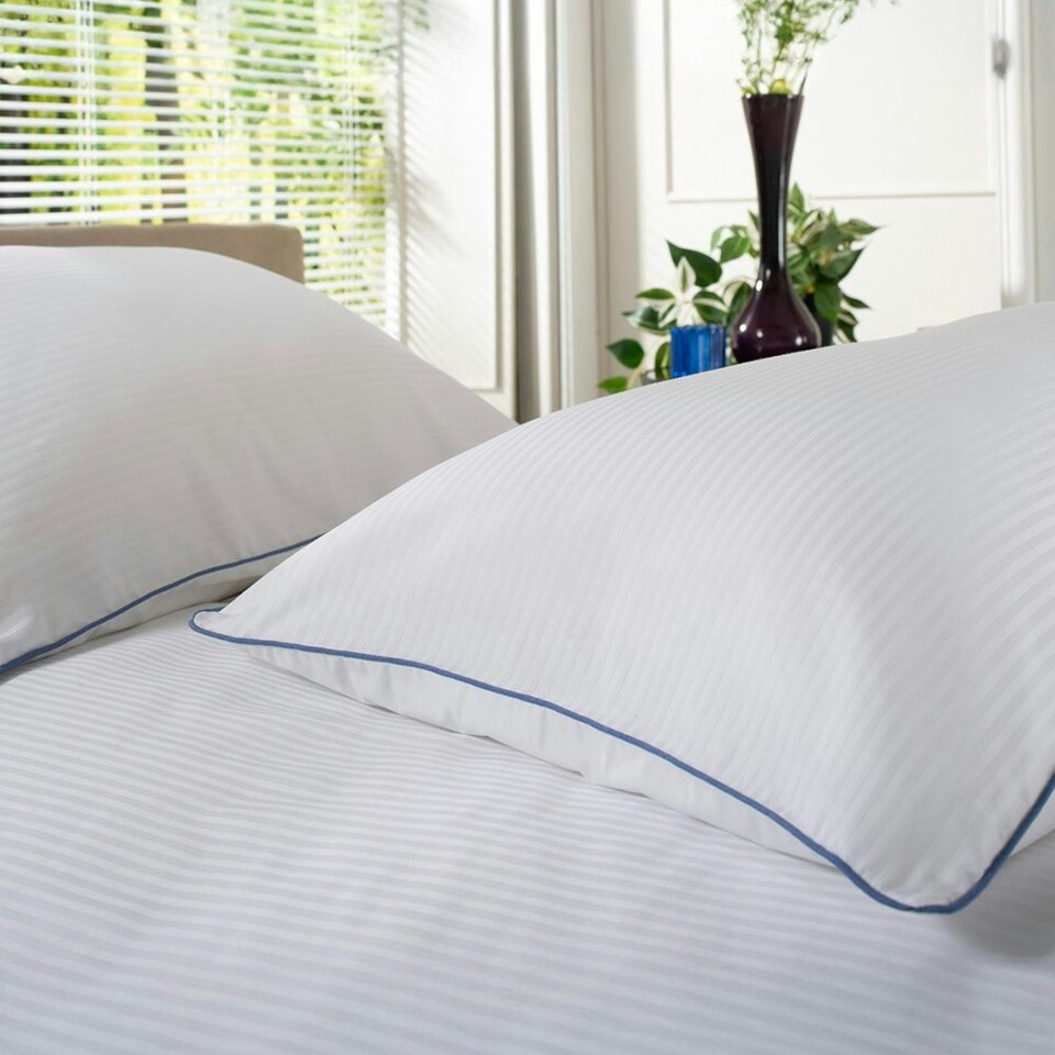 image 1 of 240 Thread Count 100% Cotton White Duvet Cover Set – Ridgeway Sateen Striped with Piped Detailing White | Super King