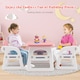 image 4 of COSTWAY 3-Piece Kids Table and Chairs Set with Rack Pink