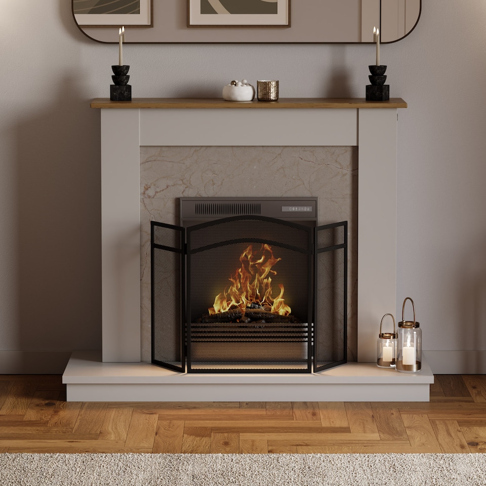 image 1 of Fire Vida Milton 3 Panel Fire Guard Folding Fireside Fireplace Screen Accessory, Black