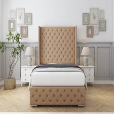 Sloomy Arundel Latte Dumfries Bed Frame With 50"  Upholstered Wingback Headboard 4'6 Double