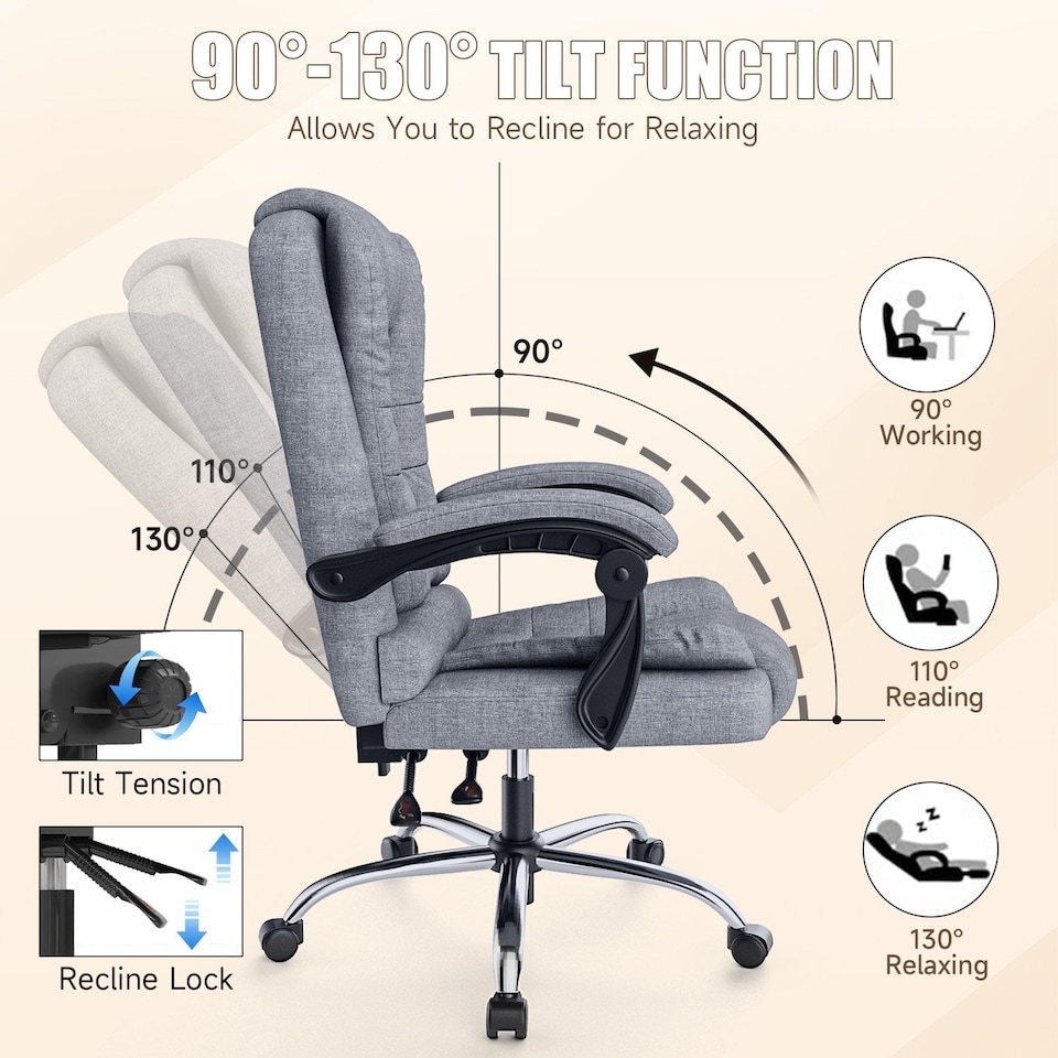 image 1 of Rattantree Adjustable Swivel Office Chair High Back Fabric Executive Chair