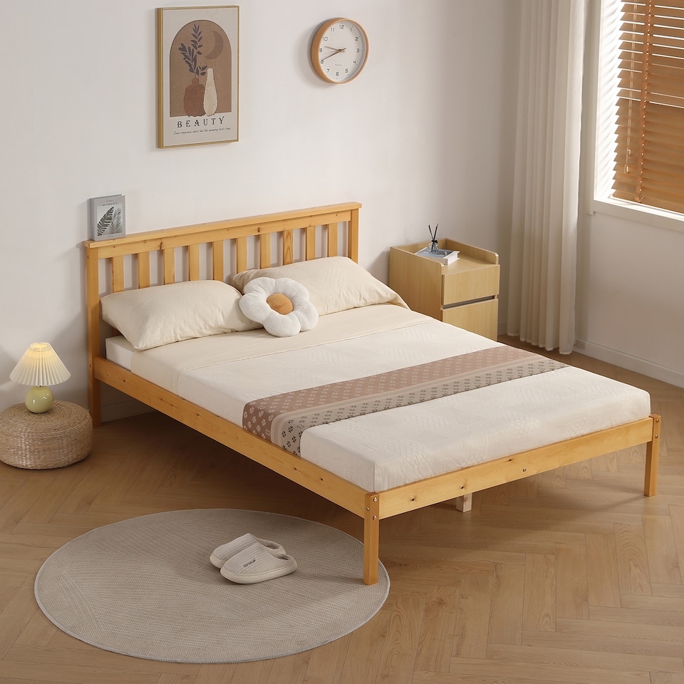 image 1 of 4ft6 Double Low Footend   Wooden Bed Frame In Pine