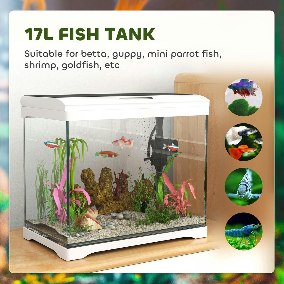 image 1 of PawHut 17L Glass Fish Tank with Filter System, LED Light, Water Pump, White