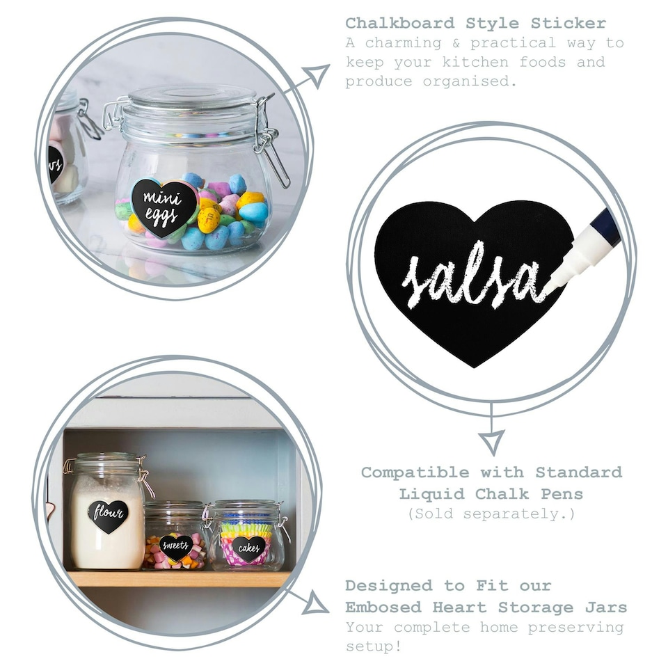 image 1 of Nicola Spring Heart Glass Storage Jar Labels - 6.5 x 5cm - Black - Pack of 6