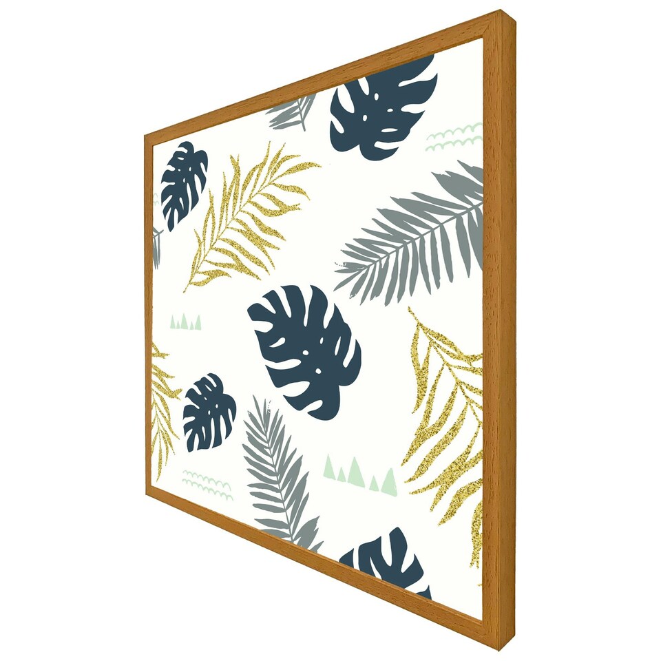 image 1 of Gold glitter & navy leaves (Picutre Frame) Grey | XL