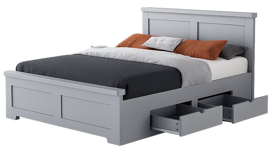 image 1 of 4ft6 Double 4 drawer storage, Solid,strong,grey painted wood bed frame.Wooden bedstead | Grey | Double