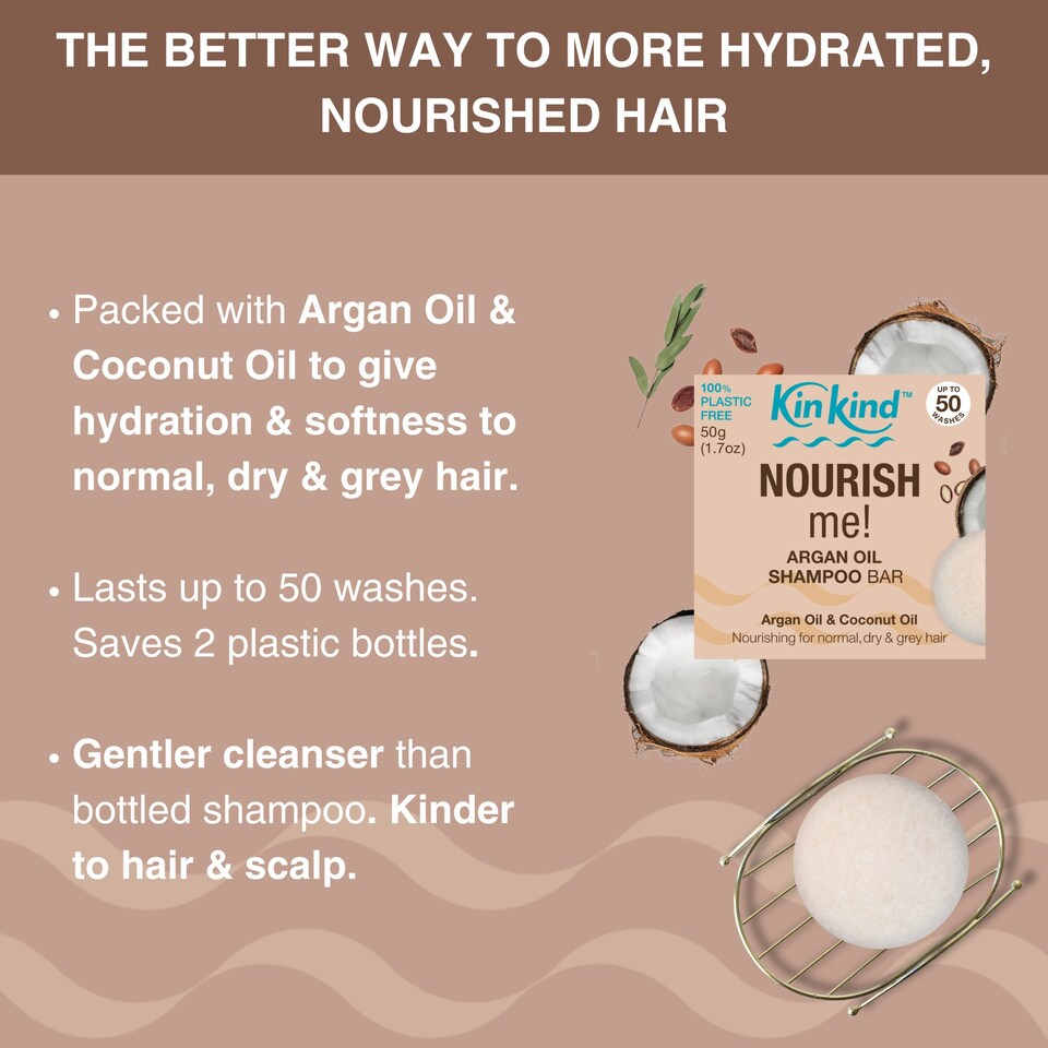 image 1 of KinKind NOURISH me! Shampoo and Conditioner Bar Set. Argan Oil & Coconut Oil for Hydration & Softness, for Normal, Dry and Grey hair.