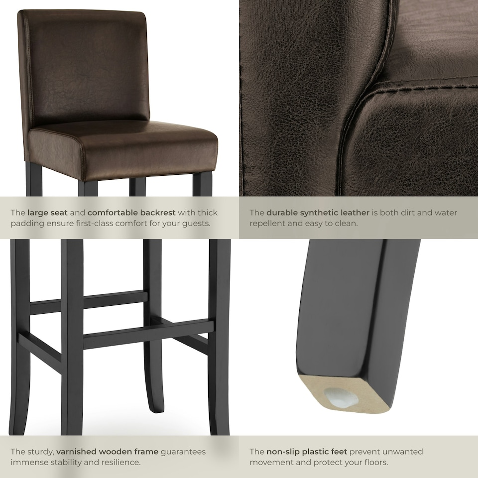image 1 of Bar Stool - padded backrest, synthetic leather, with footrests - Per Piece Brown