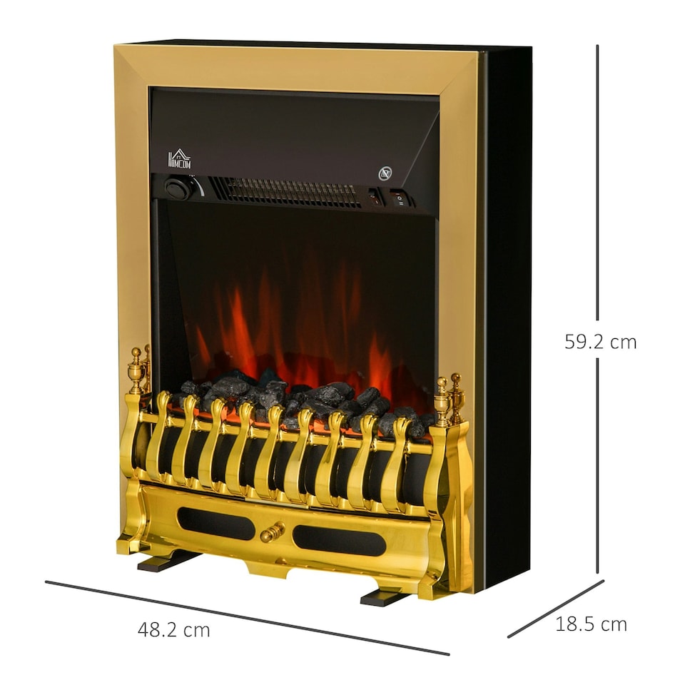 image 1 of HOMCOM Electric Fireplace 1 & 2KW LED Fire Flame for Living Room Golden
