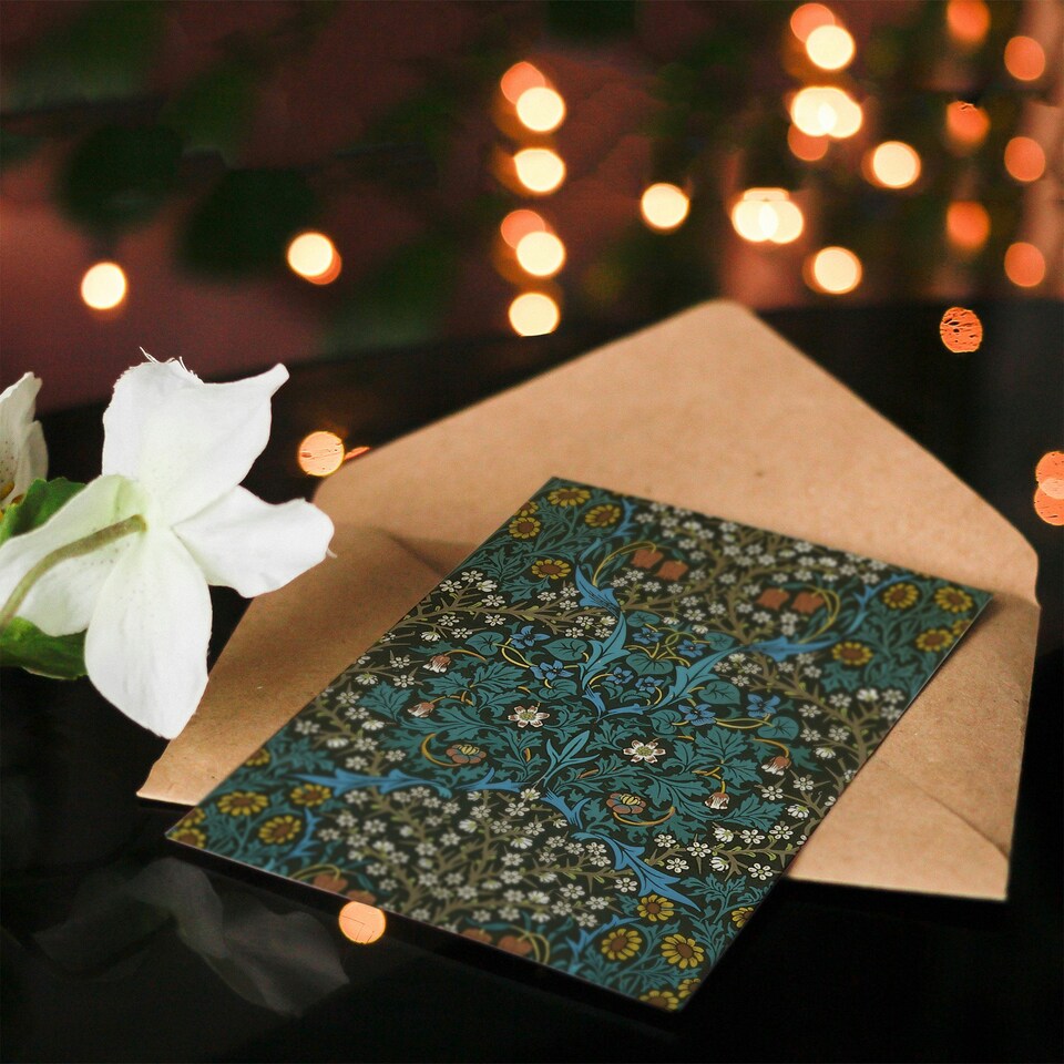 image 1 of William Morris Art Card Tulip and Daisy Flowers Pattern