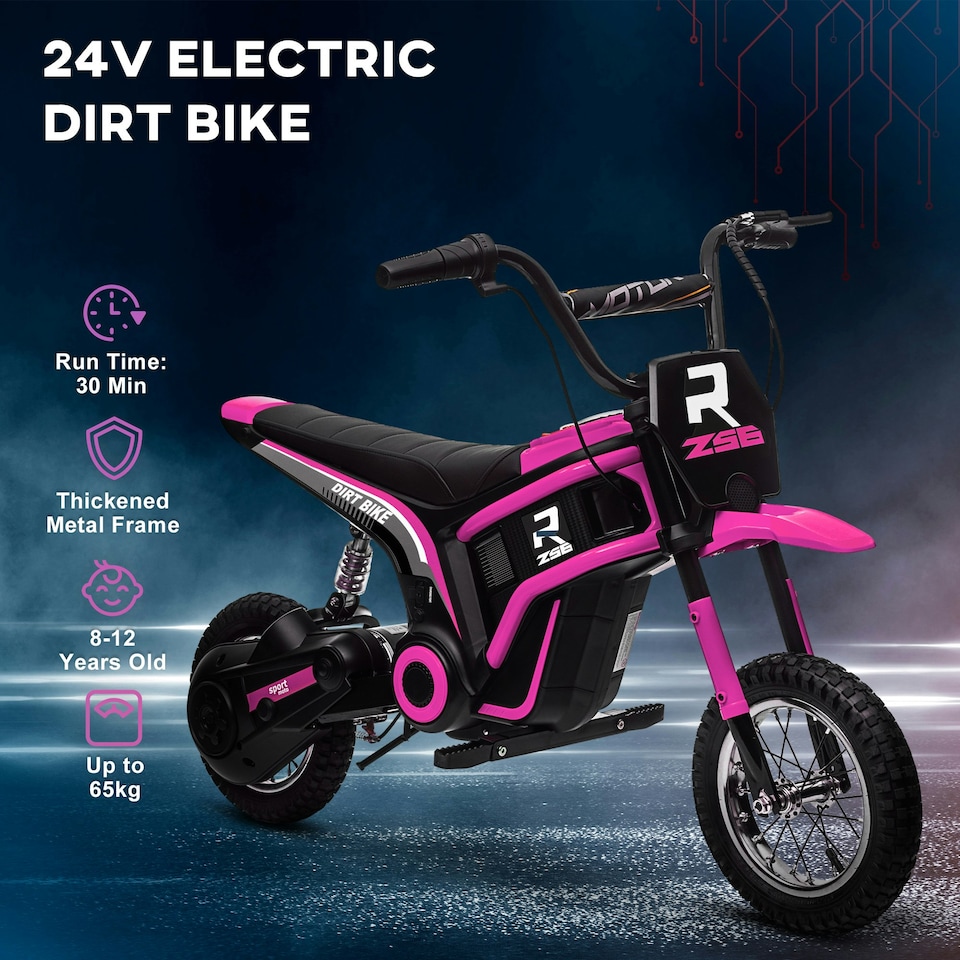 image 1 of HOMCOM 24V Kids Electric Motorbike with Twist Grip Throttle, Music, Horn - Pink