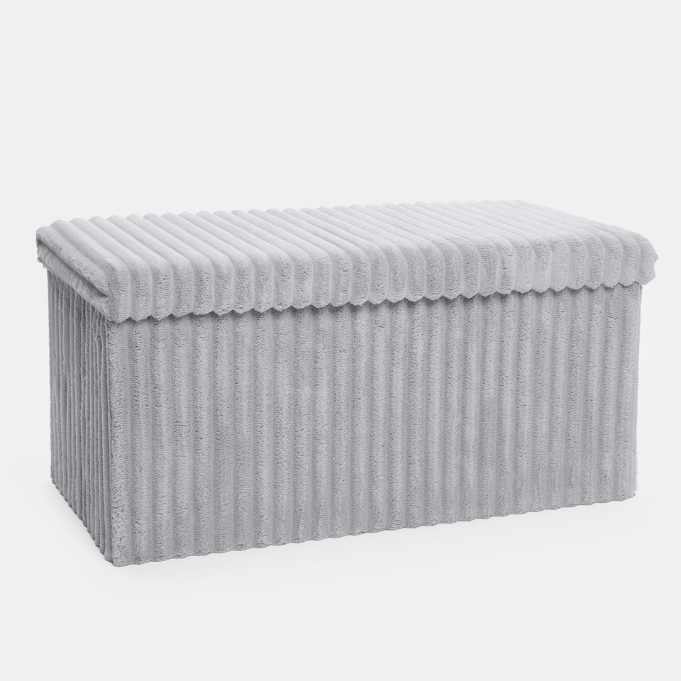 image 1 of OHS Soft Fleece Ribbed Long Rectangle Foldable Footstool Seat Storage Organiser Ottoman Grey